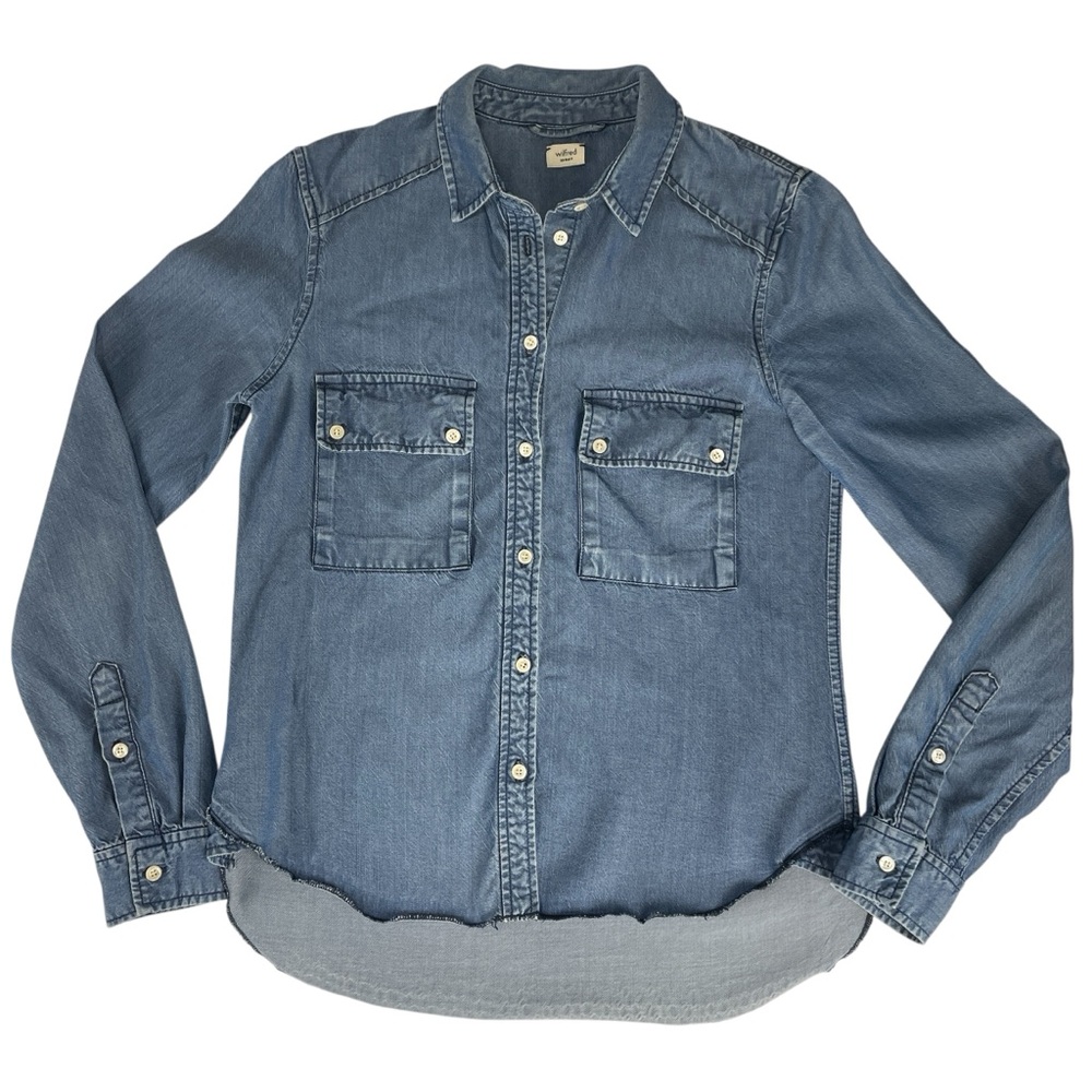 Wilfred Womens Button Down Blue Denim Long Sleeve Shirt Size XS